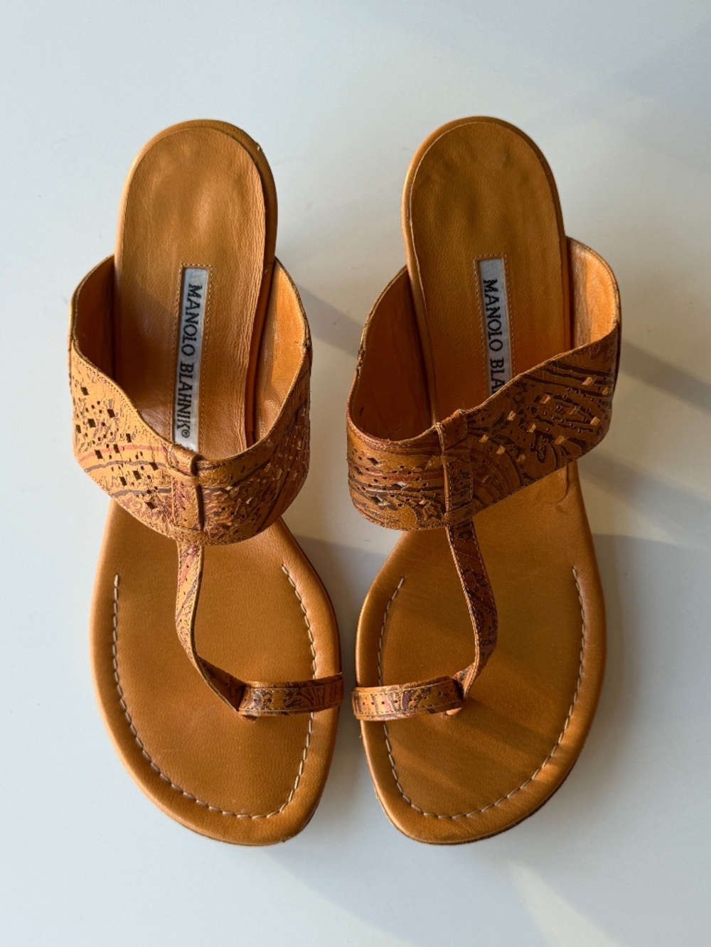 Manolo Blahnik orange thong slides, IT 37.5, ~US 7.5